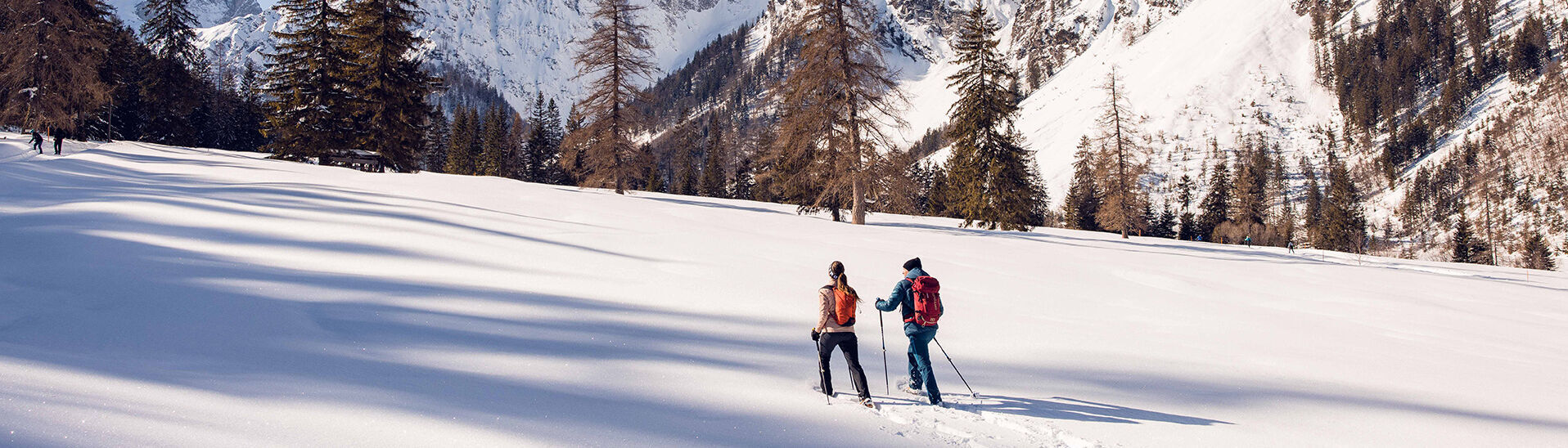 Schneeschuhwandern im Falzthurntal im Naturpark Karwendel Mit den Schneeschuhen an den Füßen geht’s problemlos durch die Winterlandschaft des Falzthurntales im Naturpark Karwendel.}