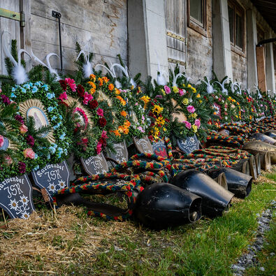 Tagelang fertigen Bauern und Hirten Kopfschmuck an, der zumeist aus Blumen, bunten Bändern, Spruchtafeln oder Heiligenbildern besteht.