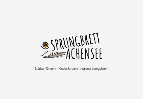Ein Logo mit einem Strichmännchen und einem Sprungbrett mit der Aufschrift Sprungbrett Achensee.