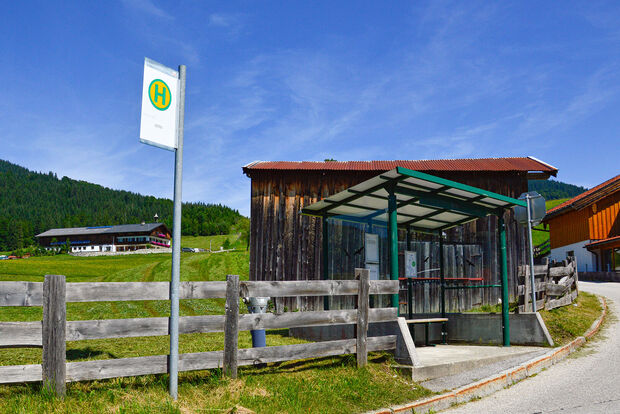 Bus stop in Steinberg am Rofan A bus stop in Steinberg am Rofan in summer.