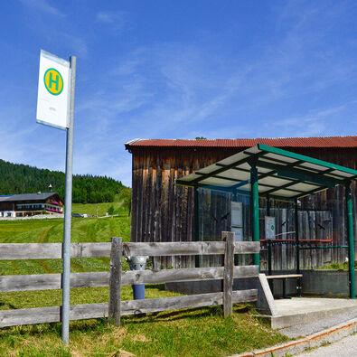 A bus stop in Steinberg am Rofan in summer.