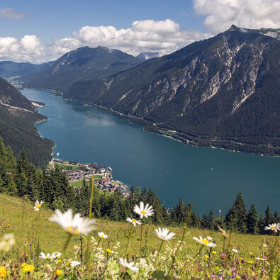 The Zwölferkopf looks out over Lake Achensee and the Rofan mountains.